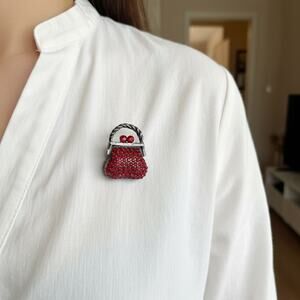 Elegant Red Crystal Purse Brooch Pin Retro Cutesy